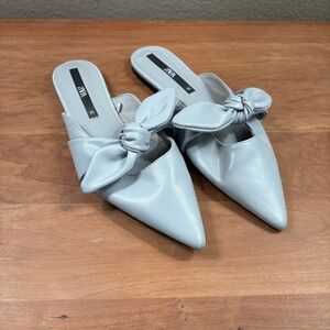 Zara Flat Gray Mules with Bow, Womens size EU 36/ US 6